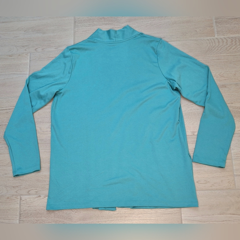 L.L. Bean Women's Pima Cotton Dusty Aqua Open Cardigan Pockets Size Large NWT - Picture 6 of 7